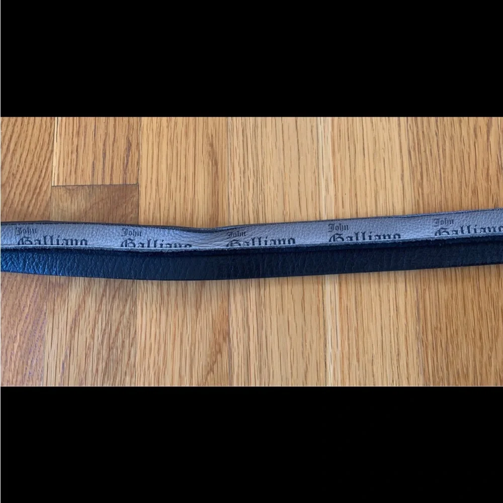 John Galliano Lot 2 Black Cow Leather Strap Belt Logo Buckle Adjusted Sz II III